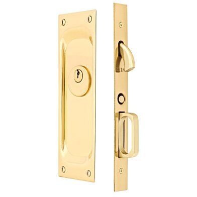 Emtek Keyed Pocket Door Mortise Lock in Unlacquered Brass