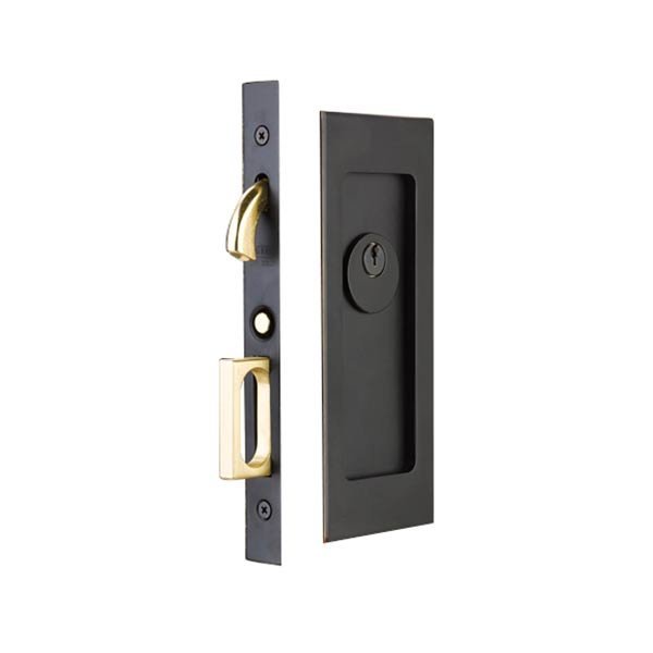 Emtek Modern Rectangular Keyed Pocket Door Mortise Lock in Oil Rubbed Bronze