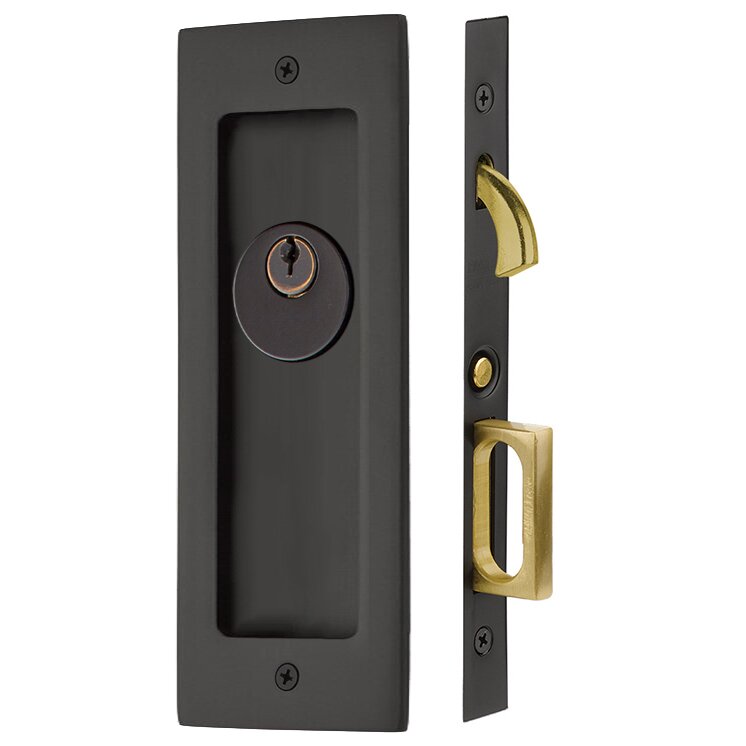 Emtek Modern Rectangular Keyed Pocket Door Mortise Lock in Flat Black