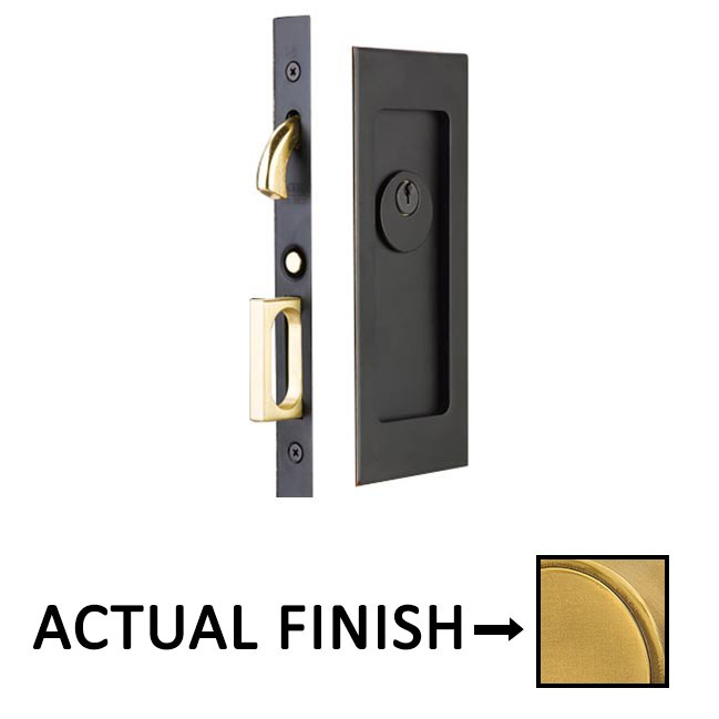 Emtek Modern Rectangular Keyed Pocket Door Mortise Lock in French Antique Brass