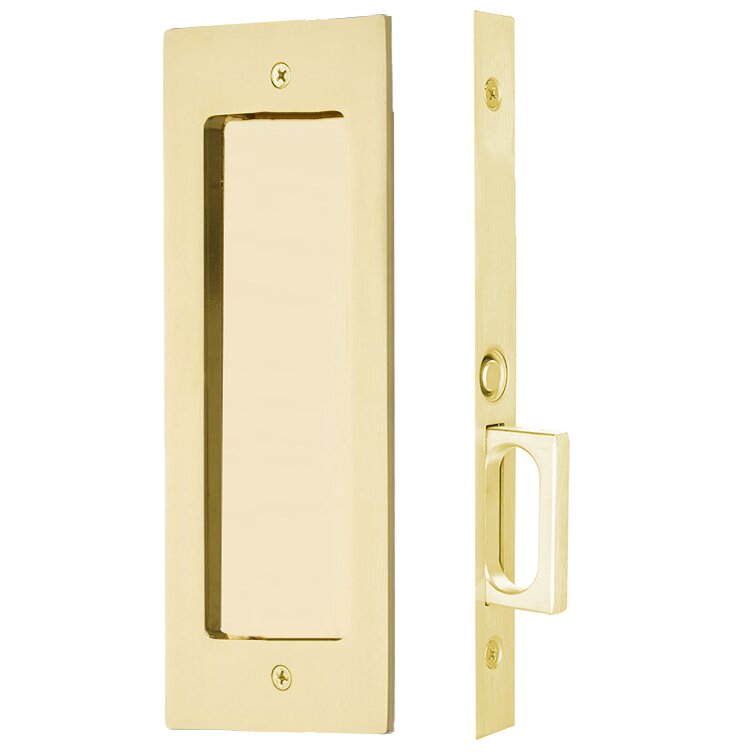 Emtek Mortise Modern Rectangular Passage Pocket Door Hardware in Unlacquered Brass