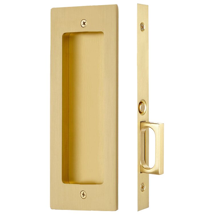 Emtek Mortise Modern Rectangular Passage Pocket Door Hardware in Satin Brass