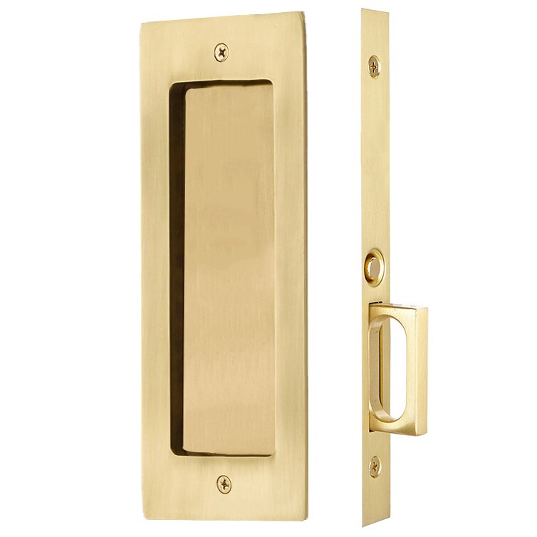 Emtek Mortise Modern Rectangular Passage Pocket Door Hardware in French Antique Brass