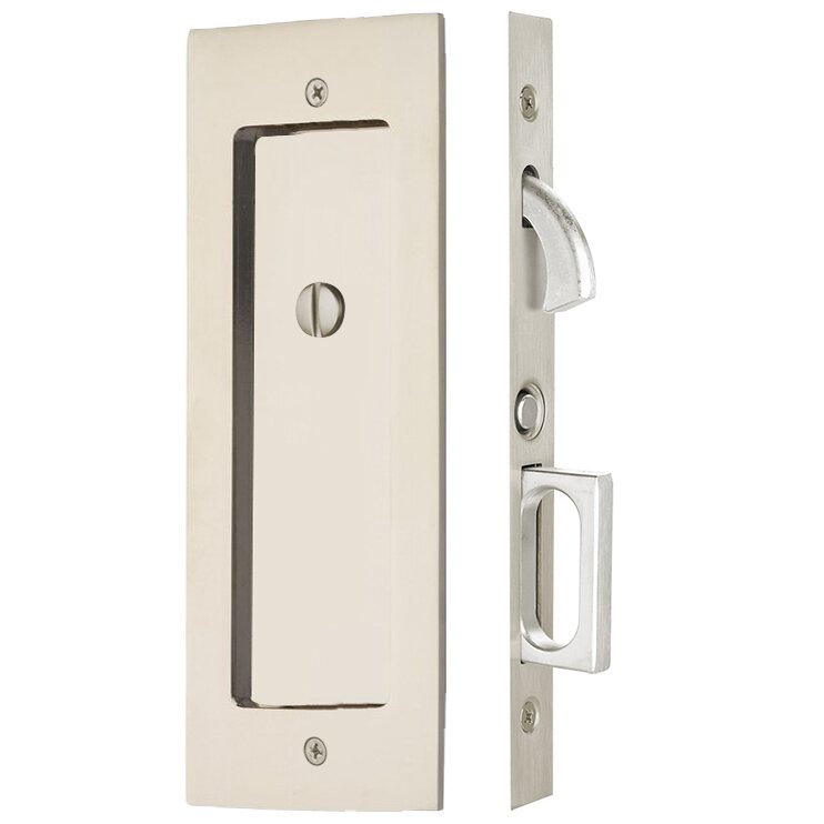 Emtek Modern Rectangular Privacy Pocket Door Mortise Lock in Polished Nickel