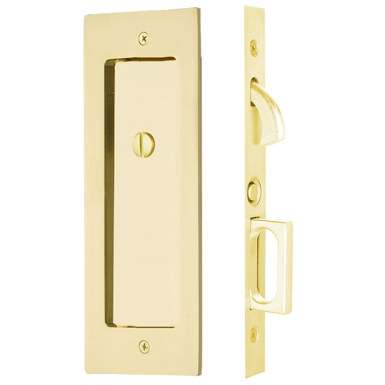 Emtek Modern Rectangular Privacy Pocket Door Mortise Lock in Unlacquered Brass