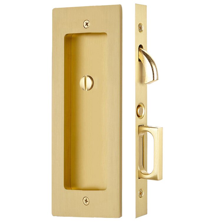 Emtek Modern Rectangular Privacy Pocket Door Mortise Lock in Satin Brass