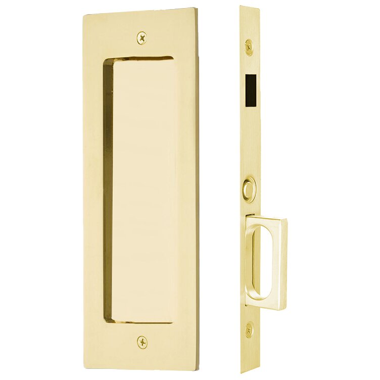 Emtek Modern Rectangular Dummy Pocket Door Mortise Lock in Unlacquered Brass