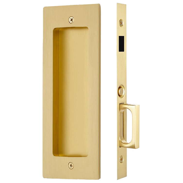 Emtek Modern Rectangular Dummy Pocket Door Mortise Lock in Satin Brass