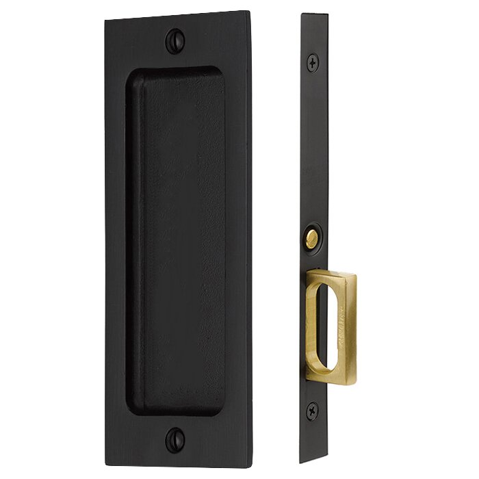 Emtek Sandcast Bronze Rustic Mortise Modern Rectangular Passage Pocket Door Hardware in Flat Black Bronze
