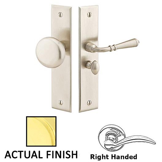 Emtek Right Hand Rectangular Style Screen Door Lock in Unlacquered Brass