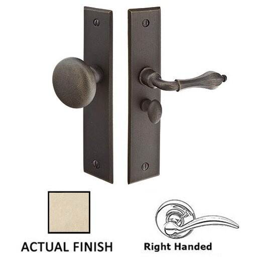 Emtek Right Hand Rectangular Style Screen Door Lock in Tumbled White Bronze