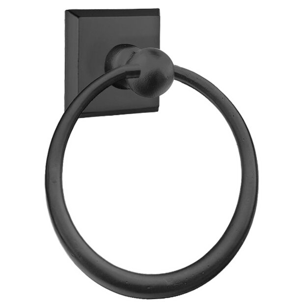 Emtek Towel Ring with #6 Rose in Flat Black Bronze