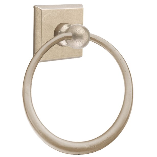 Emtek Towel Ring with #6 Rose in Tumbled White Bronze