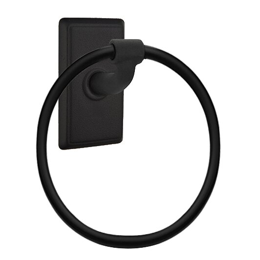 Emtek #3 Rectangular Towel Ring in Flat Black Steel