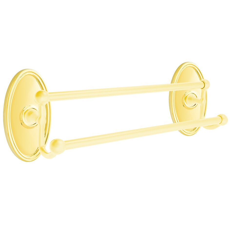 Emtek 18" Double Towel Bar with Oval Rose in Unlacquered Brass