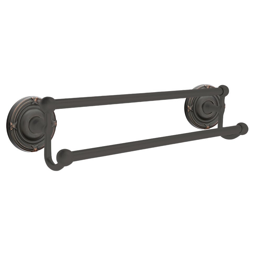 Emtek 18" Double Towel Bar with Ribbon & Reed Rose in Oil Rubbed Bronze