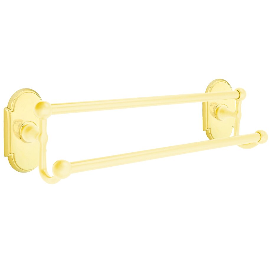 Emtek 18" Double Towel Bar with #8 Rose in Unlacquered Brass