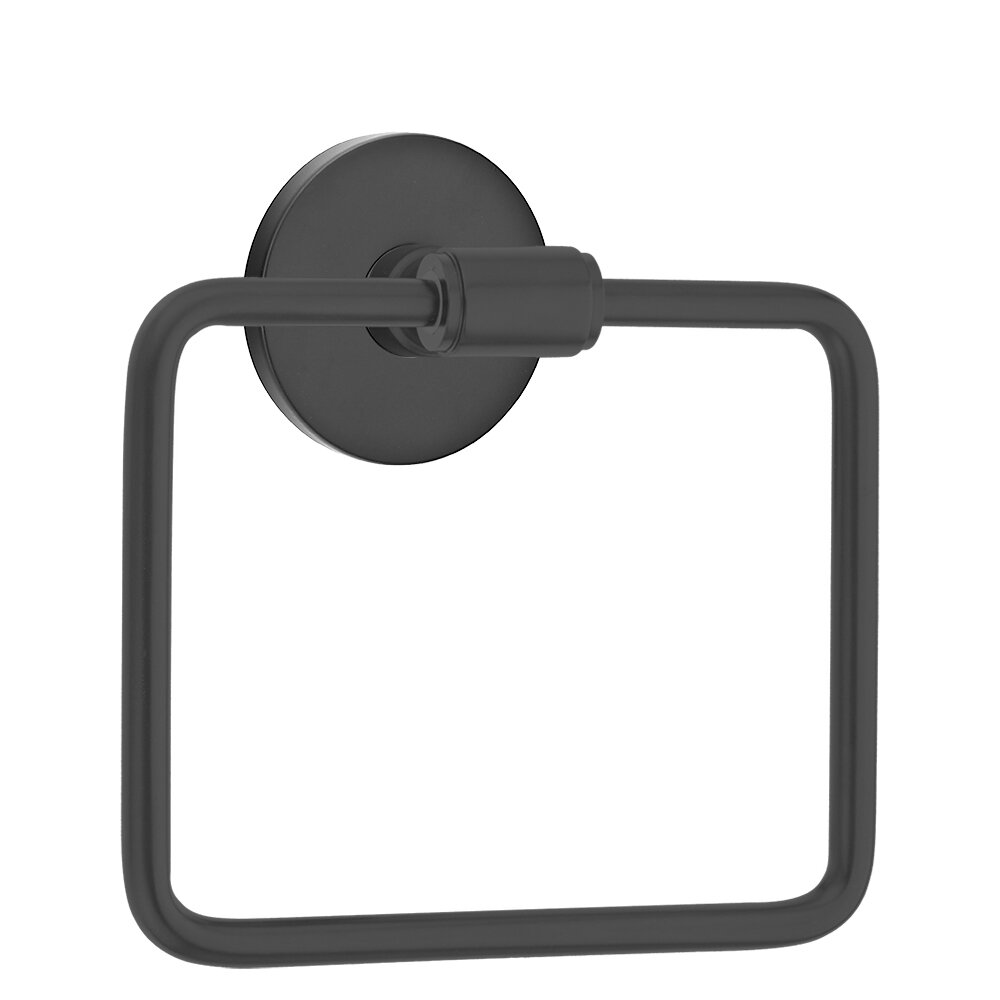 Emtek Transitional Brass Towel Ring with Small Disc Rosette in Flat Black