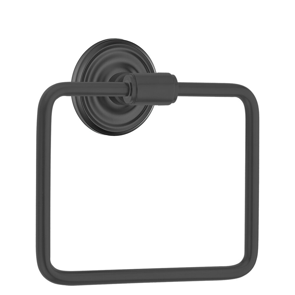 Emtek Transitional Brass Towel Ring with Regular Rosette in Flat Black