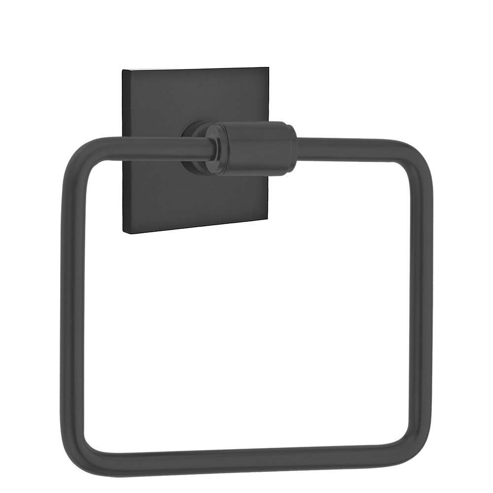 Emtek Transitional Brass Towel Ring with Square Rosette in Flat Black