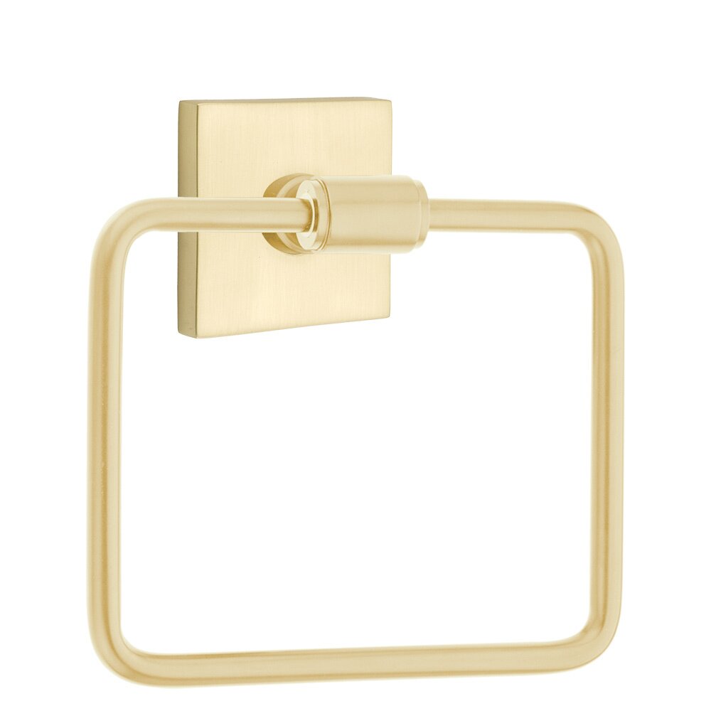 Emtek Transitional Brass Towel Ring with Square Rosette in Satin Brass