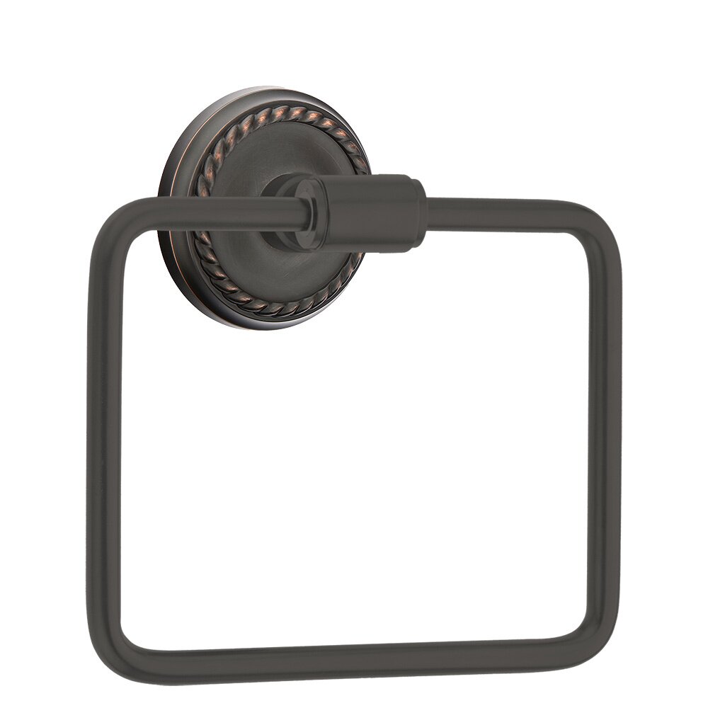Emtek Transitional Brass Towel Ring with Rope Rosette in Oil Rubbed Bronze