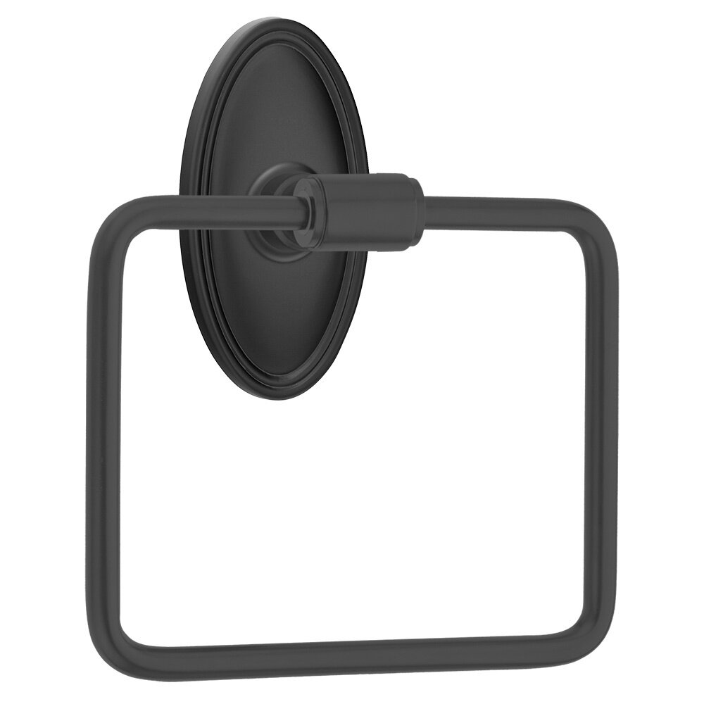 Emtek Transitional Brass Towel Ring with Oval Rosette in Flat Black