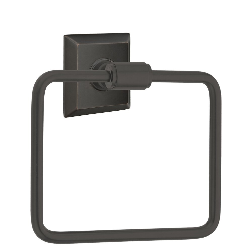 Emtek Transitional Brass Towel Ring with Quincy Rosette in Oil Rubbed Bronze