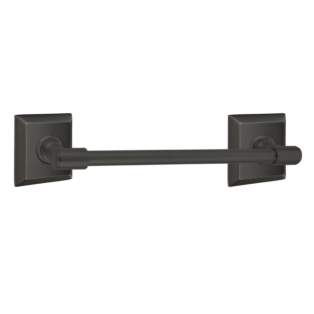 Emtek 12" Centers Transitional Brass Towel Bar with Quincy Rosette in Oil Rubbed Bronze