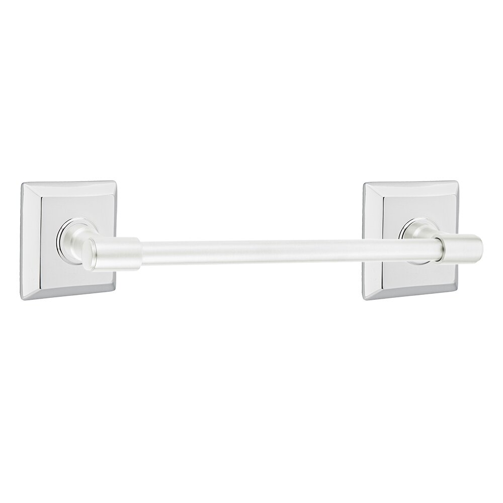 Emtek 12" Centers Transitional Brass Towel Bar with Quincy Rosette in Polished Chrome
