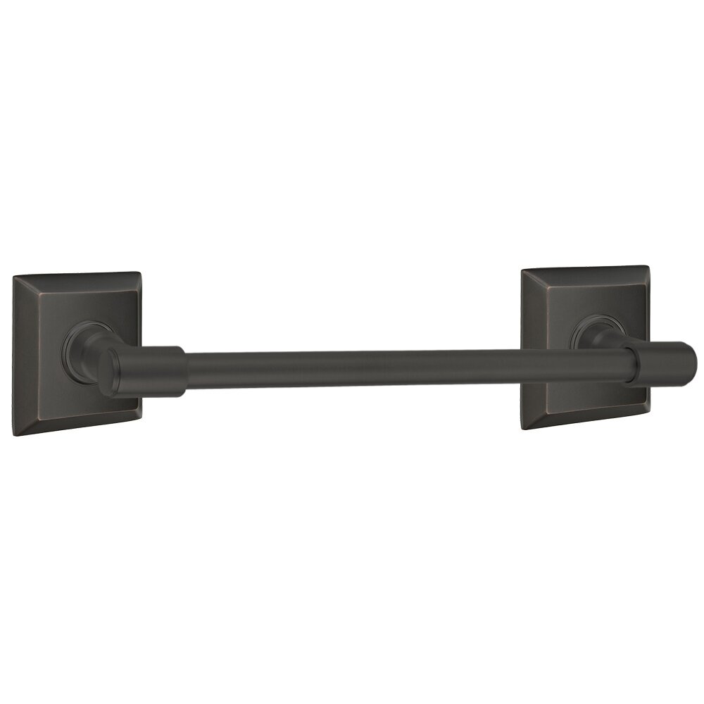 Emtek 18" Centers Transitional Brass Towel Bar with Quincy Rosette in Oil Rubbed Bronze