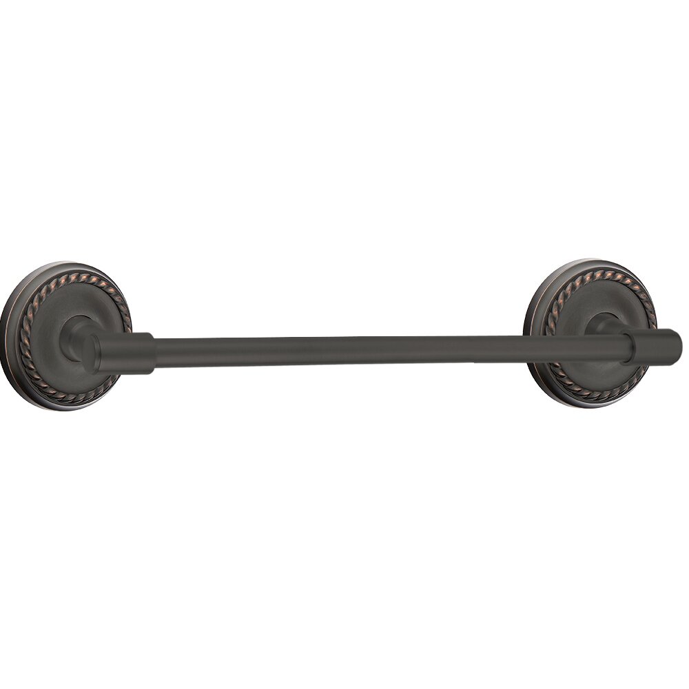 Emtek 24" Centers Transitional Brass Towel Bar with Rope Rosette in Oil Rubbed Bronze