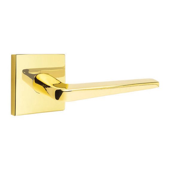 Emtek Single Dummy Right Handed Athena Door Lever With Square Rose in Unlacquered Brass