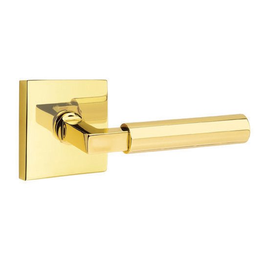 Emtek Single Dummy Right Handed Hercules Door Lever With Square Rose in Unlacquered Brass