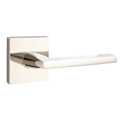 Emtek Single Dummy Right Handed Helios Door Lever With Square Rose in Polished Nickel