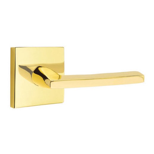 Emtek Single Dummy Right Handed Helios Door Lever With Square Rose in Unlacquered Brass