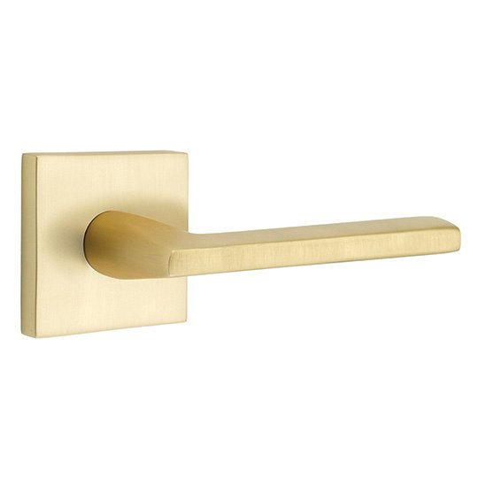 Emtek Single Dummy Right Handed Helios Door Lever With Square Rose in Satin Brass