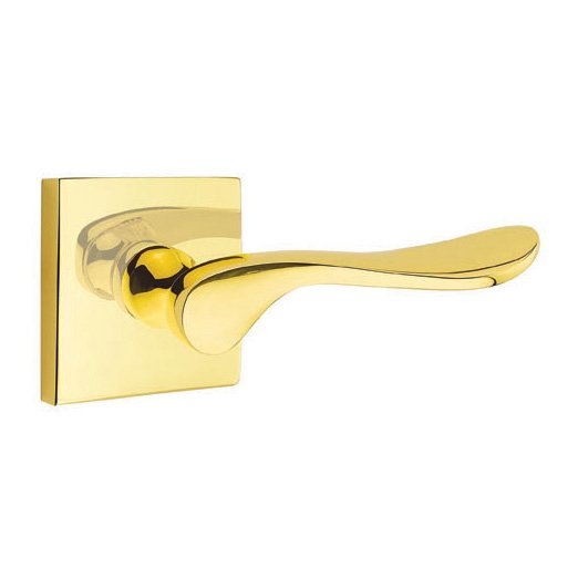 Emtek Single Dummy Right Handed Luzern Door Lever With Square Rose in Unlacquered Brass