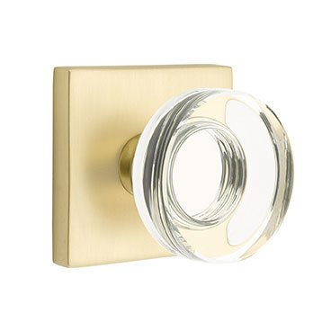 Emtek Single Dummy Modern Disc Glass Door Knob with Square Rose in Satin Brass