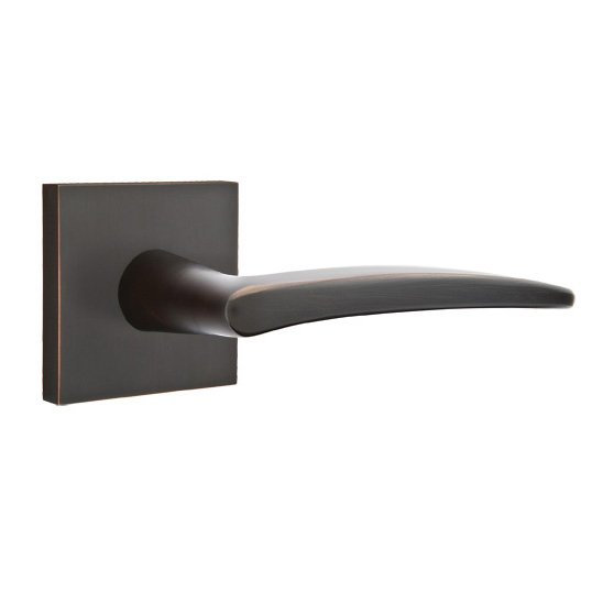 Emtek Single Dummy Right Handed Poseidon Door Lever With Square Rose in Oil Rubbed Bronze
