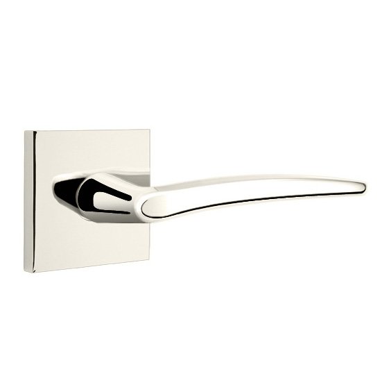 Emtek Single Dummy Right Handed Poseidon Door Lever With Square Rose in Polished Nickel