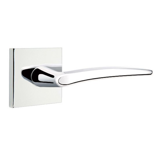 Emtek Single Dummy Right Handed Poseidon Door Lever With Square Rose in Polished Chrome