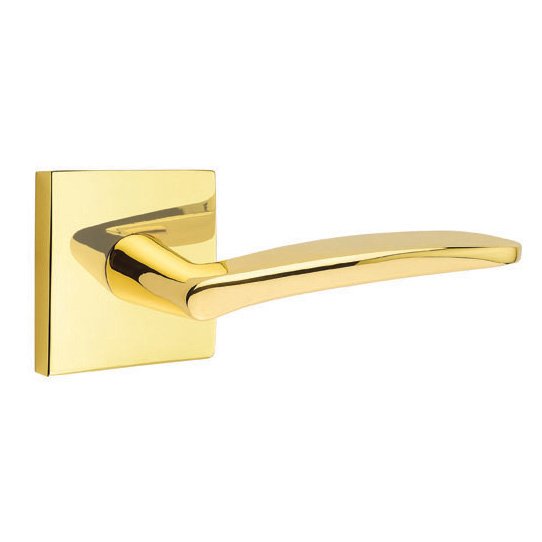 Emtek Single Dummy Right Handed Poseidon Door Lever With Square Rose in Unlacquered Brass
