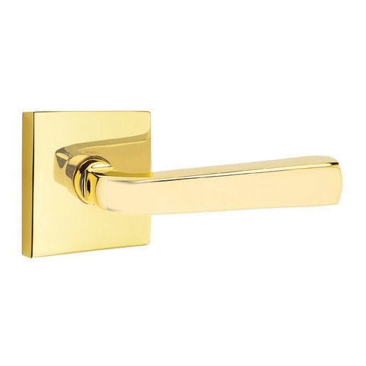 Emtek Single Dummy Right Handed Sion Door Lever With Square Rose in Unlacquered Brass
