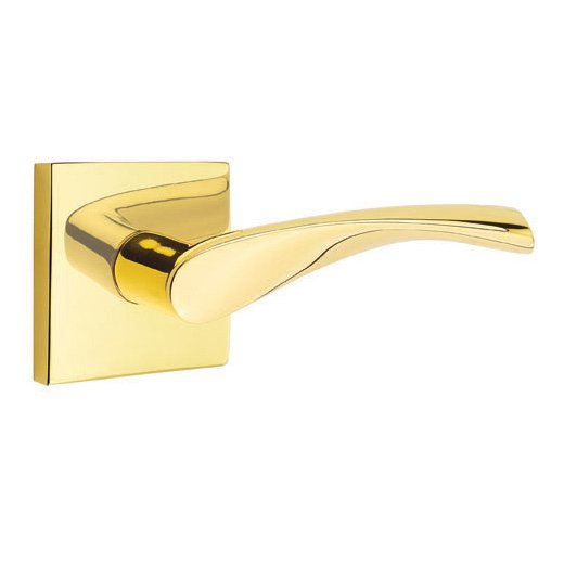 Emtek Single Dummy Right Handed Triton Door Lever With Square Rose in Unlacquered Brass