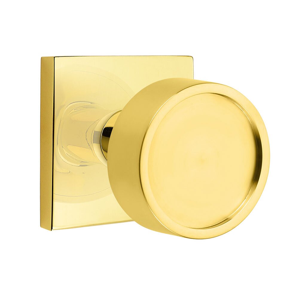Emtek Single Dummy Verve Door Knob With Square Rose in Unlacquered Brass