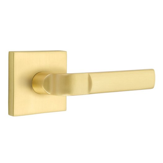 Emtek Single Dummy Aston Right Handed Lever with Square Rose in Satin Brass