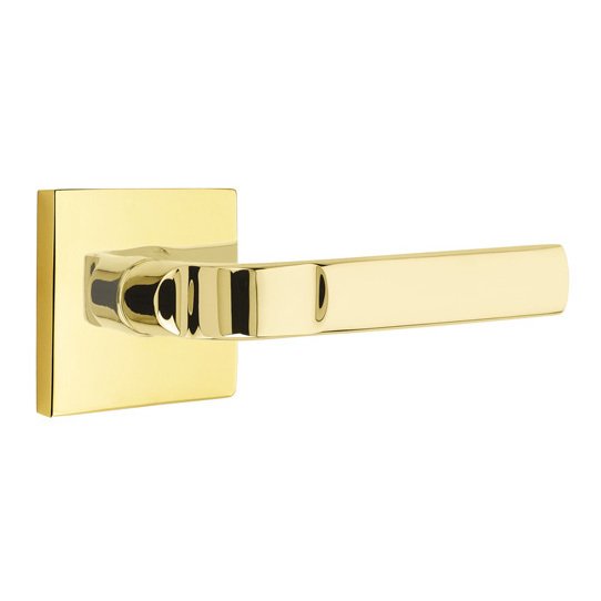 Emtek Double Dummy Aston Right Handed Lever with Square Rose in Unlacquered Brass