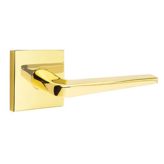 Emtek Double Dummy Athena Door Right Handed Lever With Square Rose in Unlacquered Brass