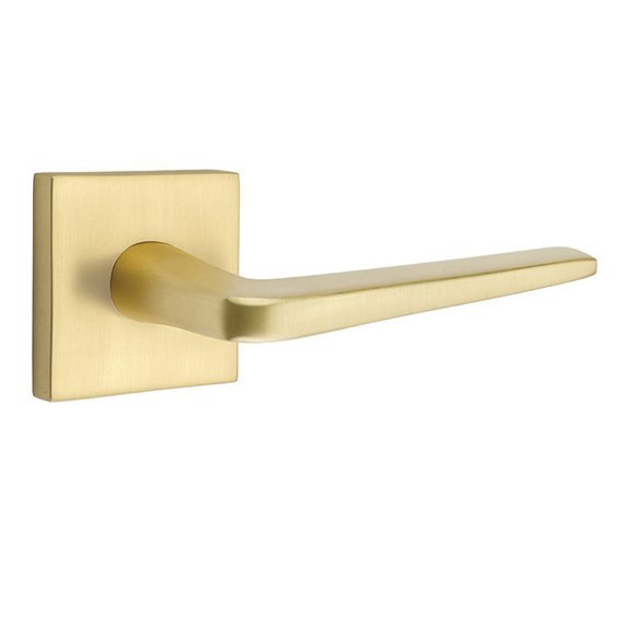 Emtek Double Dummy Athena Door Right Handed Lever With Square Rose in Satin Brass